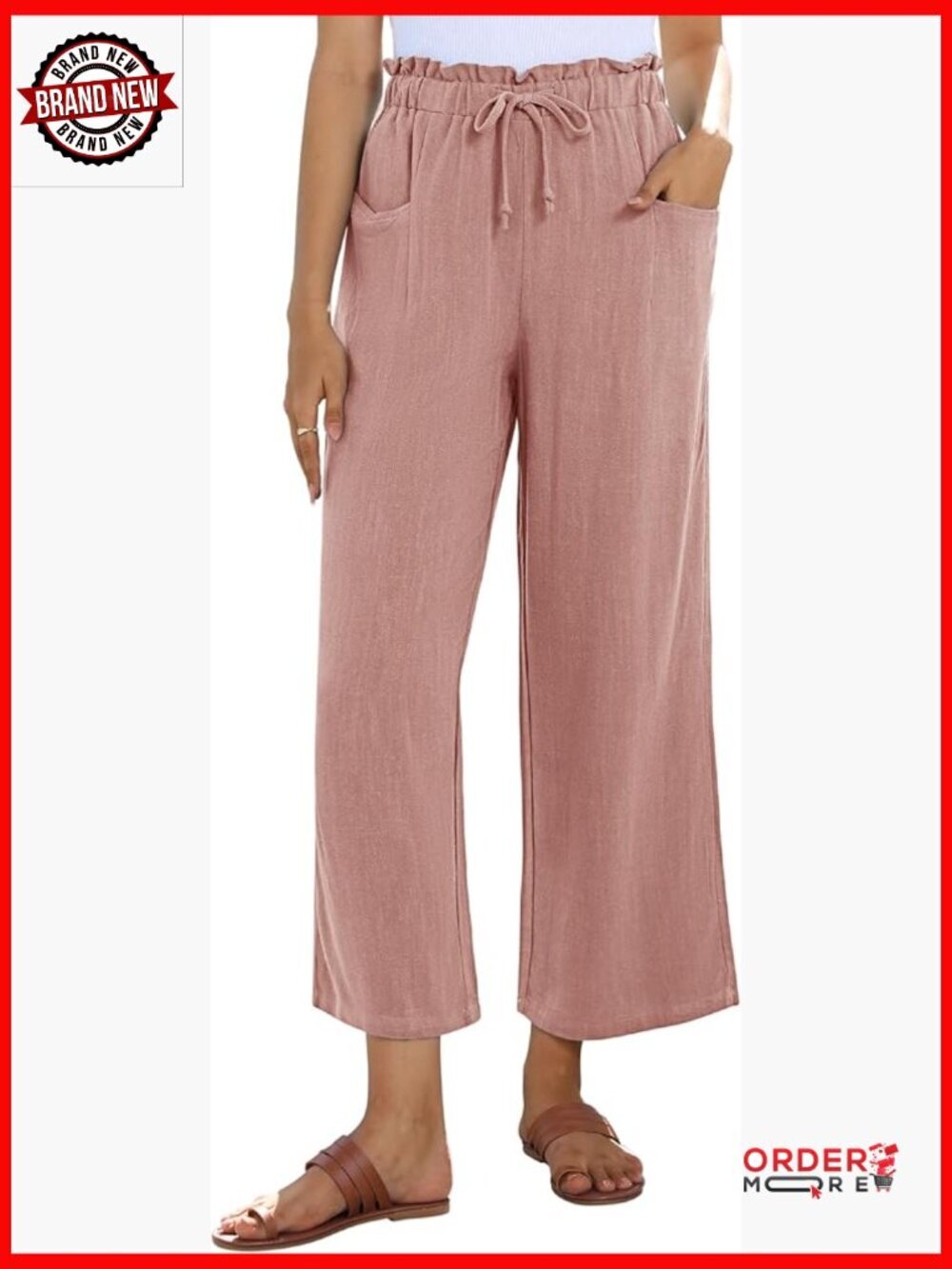 Wide Leg Linen Pants Women Summer Capri Palazzo High Waist Loose Trousers